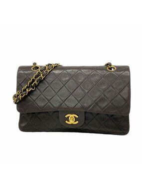 Chanel Shoulder Bag Quilted Lambskin Black Gold
